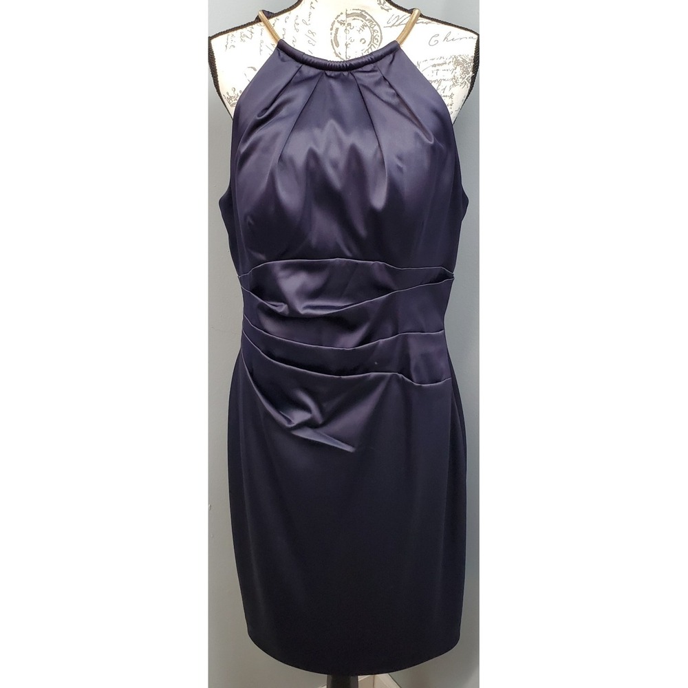 Eliza J Cocktail Dress Women 14 Blue Sleeveless Side Ruched Halter Neck Back Zip